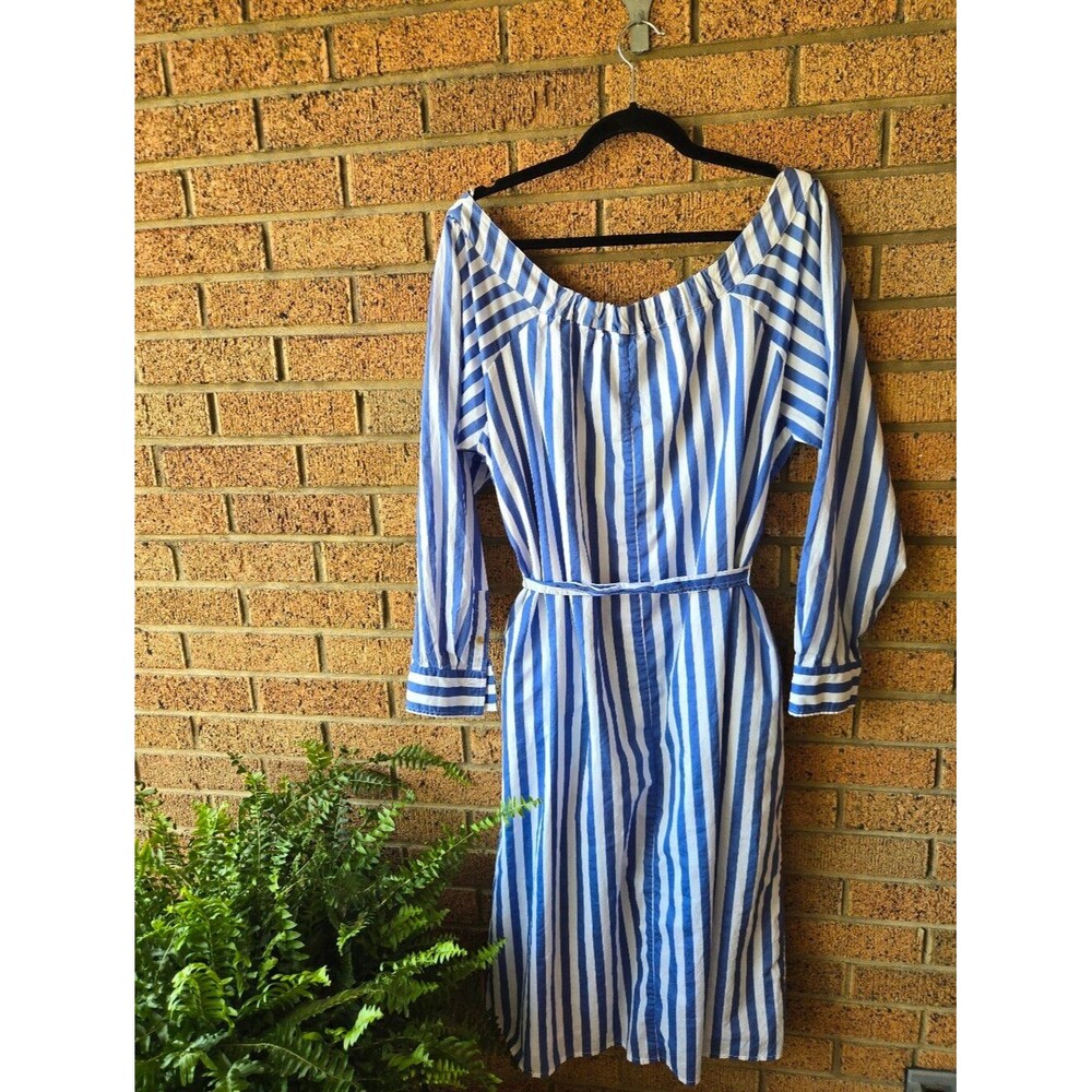 Banana Republic Blue & White Striped Cotton Midi Shirt Dress with Pockets 🌊